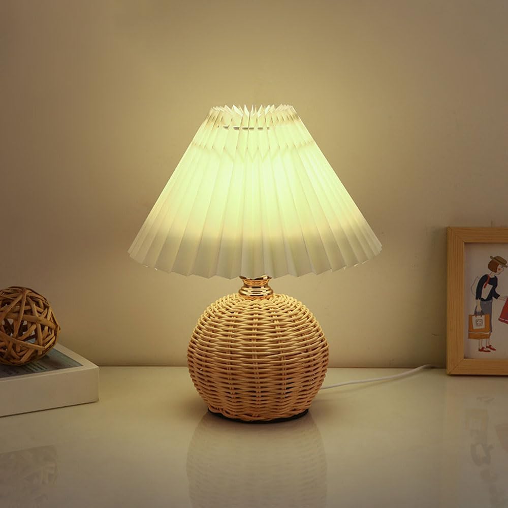 Desk Setup Vintage - SCKDAY LED Pleated Table Lamp Rattan
