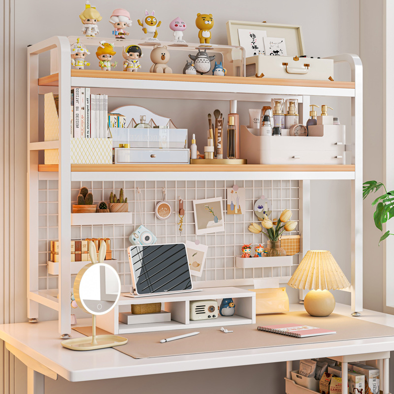 Desk Setup Study - Bookshelf Bookcase With Grid Desktop Multi-layer