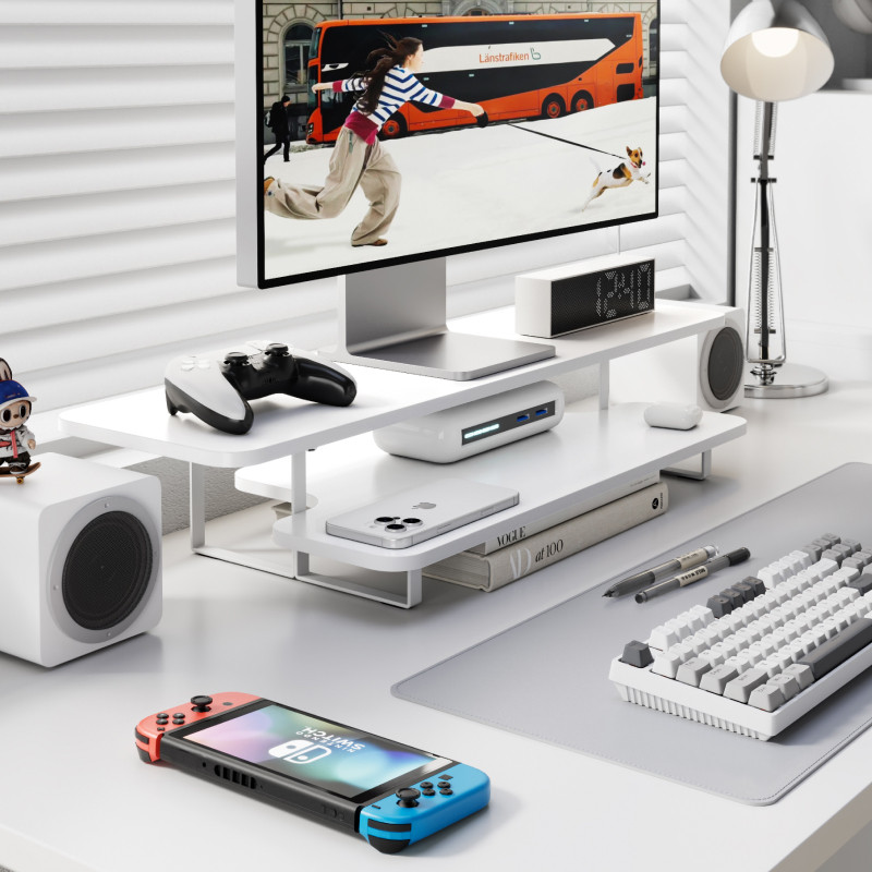 Walnut Finish Monitor Stand Ri - Desk Setup With Laptop And Monitor recension och pris