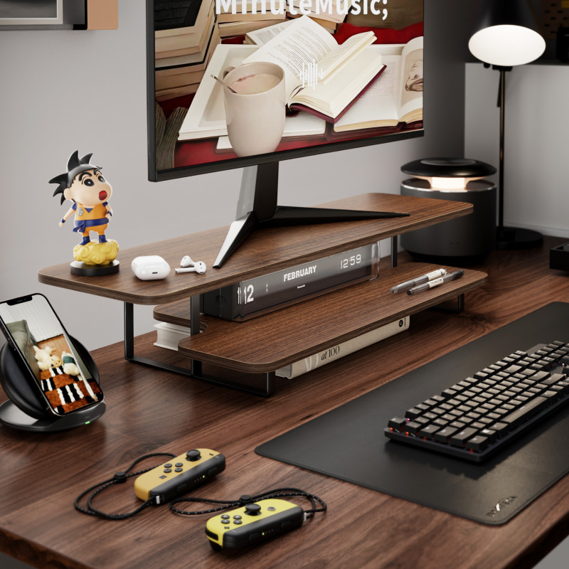 Walnut Finish Monitor Stand Ri - Desk Setup With Laptop And Monitor recension och pris
