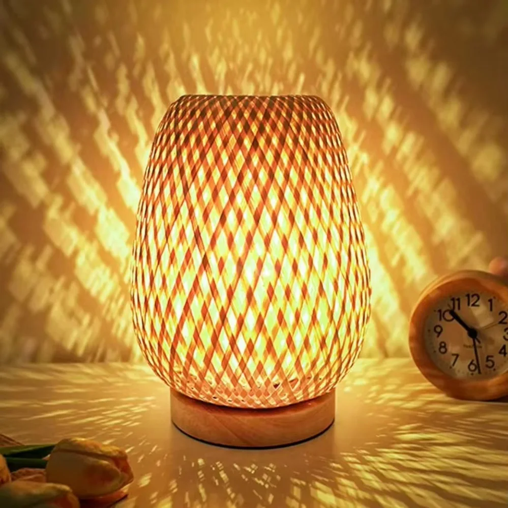 Bamboo Woven lamp Simple Bedro - Desk Setup Study recension och pris