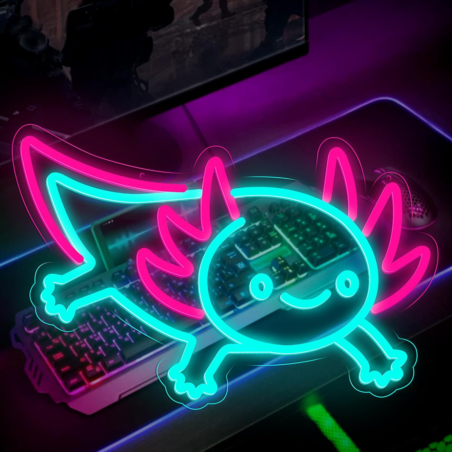Axolotl Dragon Neon Sign Dimma - Desk Setup Studio recension och pris