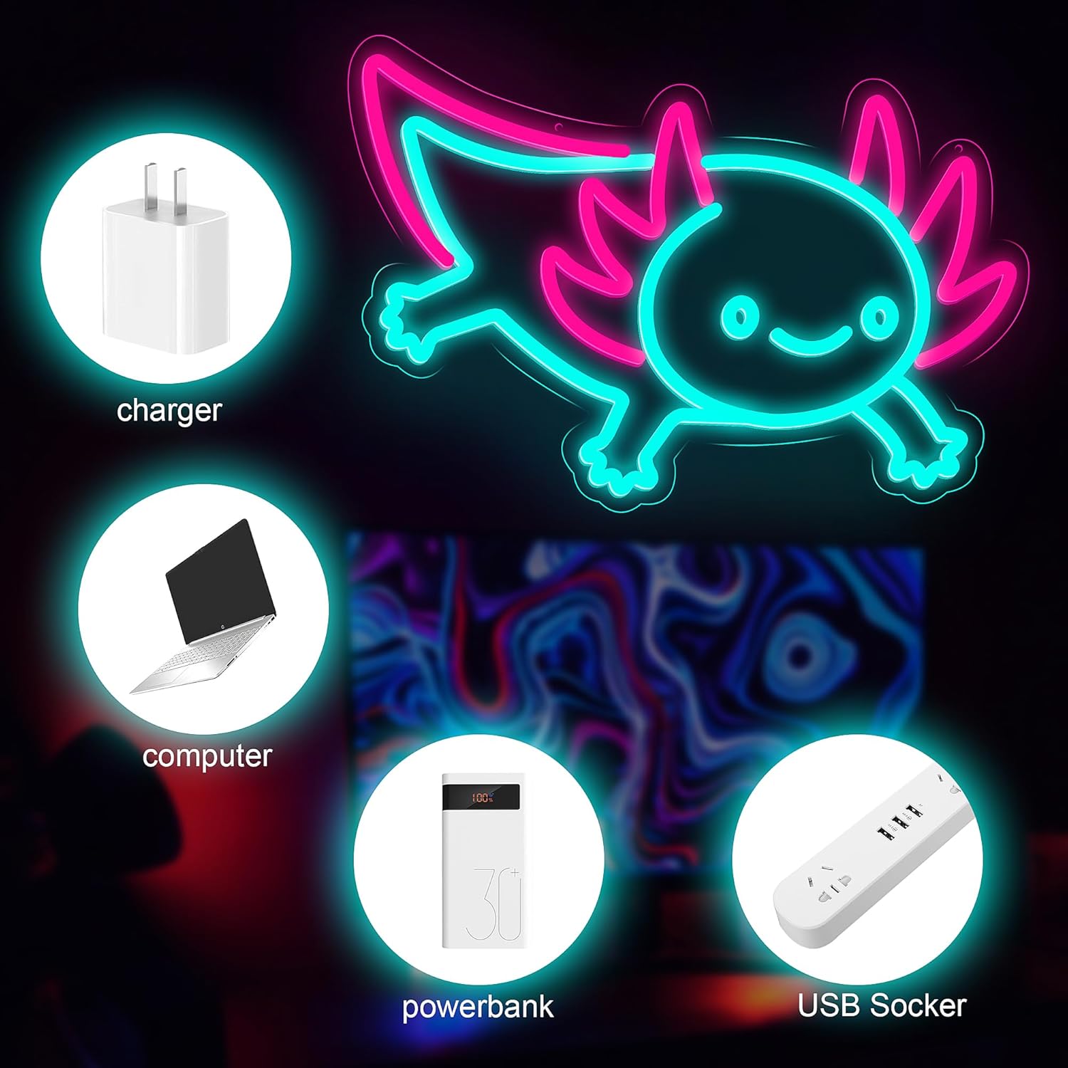 Axolotl Dragon Neon Sign Dimma - Desk Setup Studio recension och pris