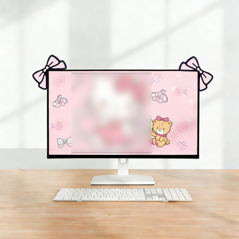 Cute Pink Bow Monitor Decor Ka - Desk Setup With Laptop And Monitor recension och pris