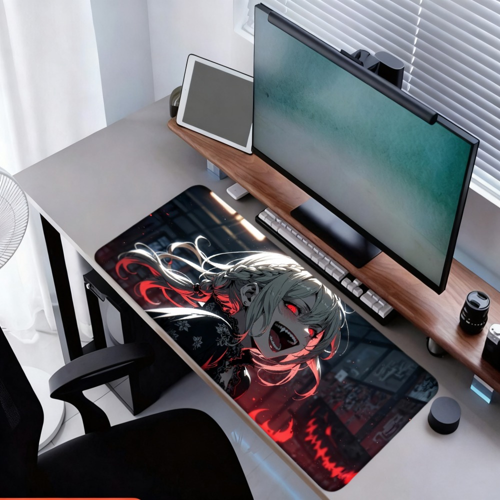 An anime girl with red flames  - Desk Setup Designer recension och pris