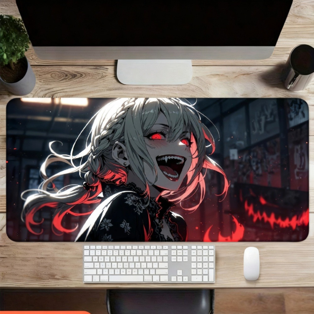 An anime girl with red flames  - Desk Setup Designer recension och pris