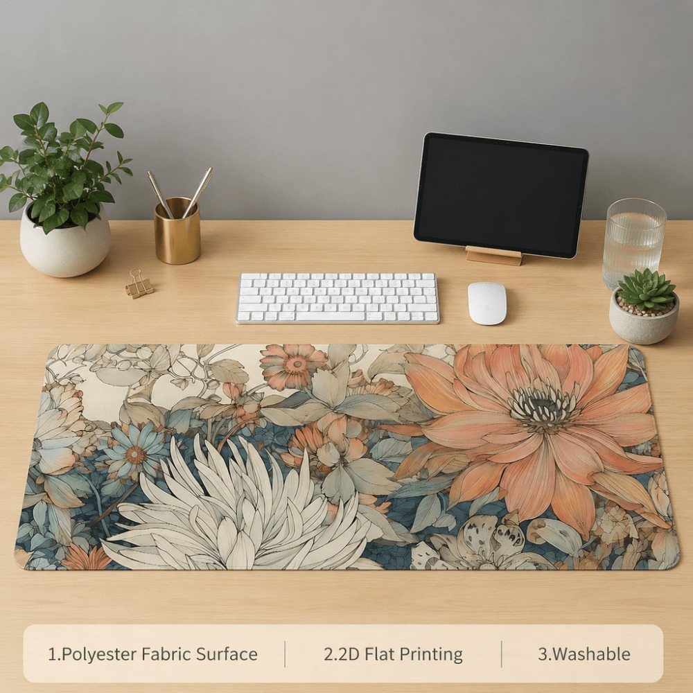 Retro floral table mat, featur - Desk Setup With Plants recension och pris