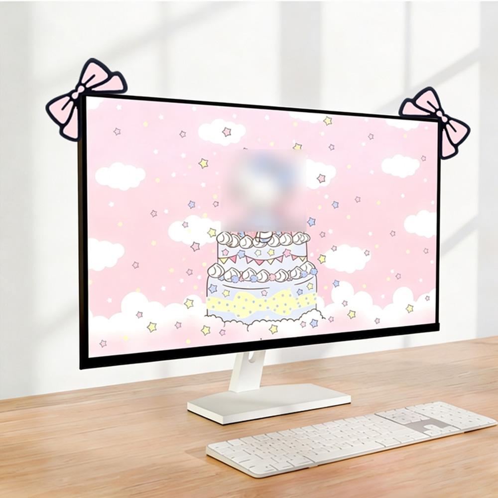 Cute Pink Bow Monitor Decor Ka - Desk Setup With Laptop And Monitor recension och pris